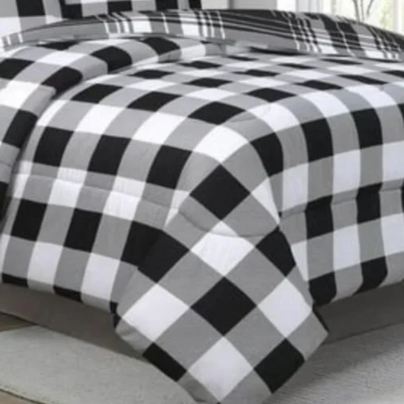 New Buffalo Plaid 3 Piece Black & White Comforter Bedding Set • DOUBLEQUEEN (DQ) - Picture 2 of 3